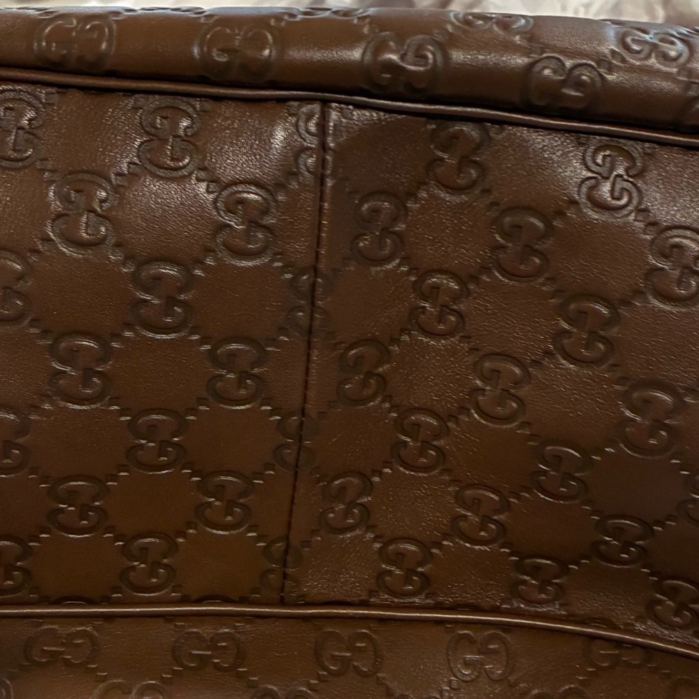 Gucci Embossed Brown Leather Hobo Bag. Size 14.5x13 Tall. - Picture 7 of 10